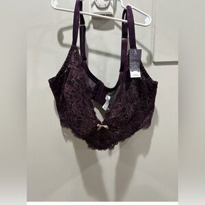 NWT - Cacique - 44H - Lace Wine Pure Unlined Full Coverage
